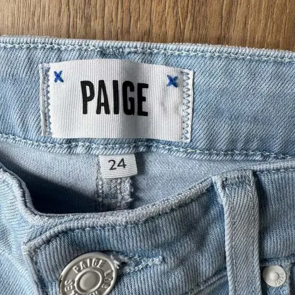 PAIGE Cindy Crop Straight Jeans 24 Light Wash High Rise Straight Leg Raw Hem - Picture 4 of 7